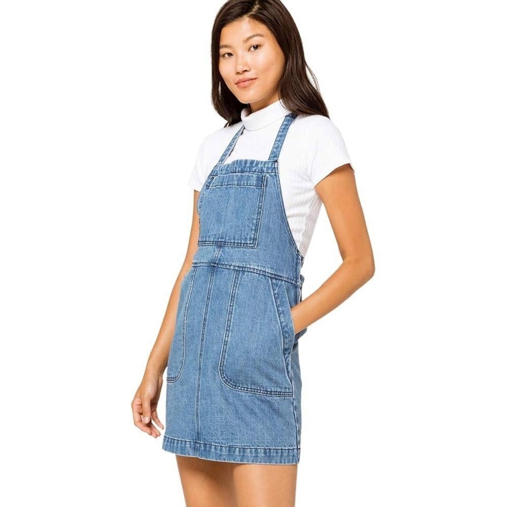 RVCA‎ Bolt Out Denim Pinafore Dress Medium Blue Mini Overalls  Womens S